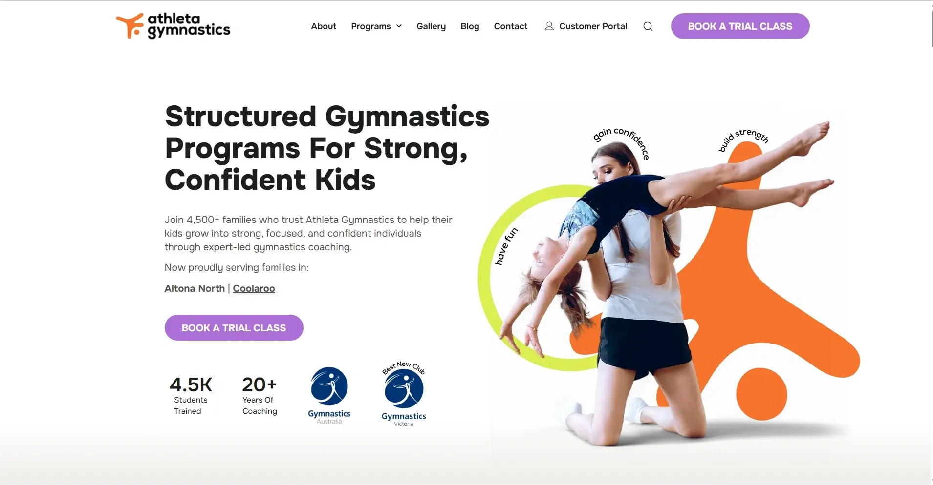 Athleta Gymnastics website design – structured gymnastics programs for confident kids